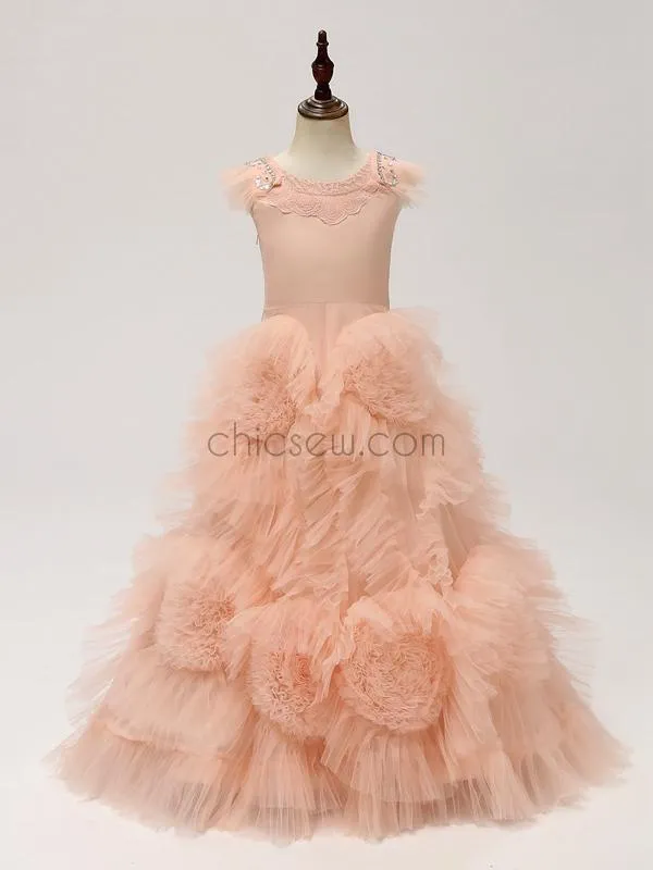 Popular Cute Wedding Party Long Flower Girl Dresses SDP1121