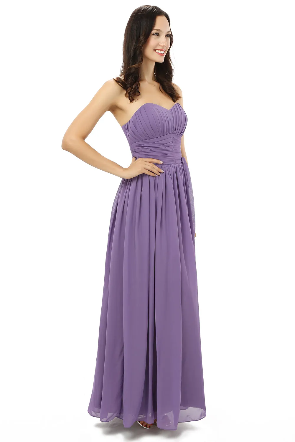Purple Sleeveless Chiffon Long With Lace Up Bridesmaid Dresses