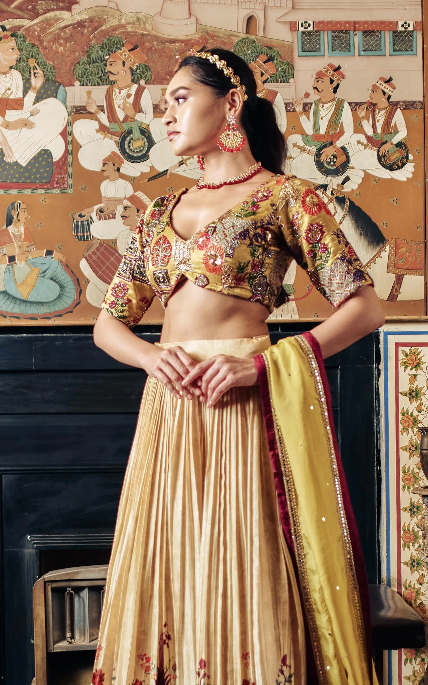 Refreshing Yellow Embroidered Tussar Silk Lehenga Set