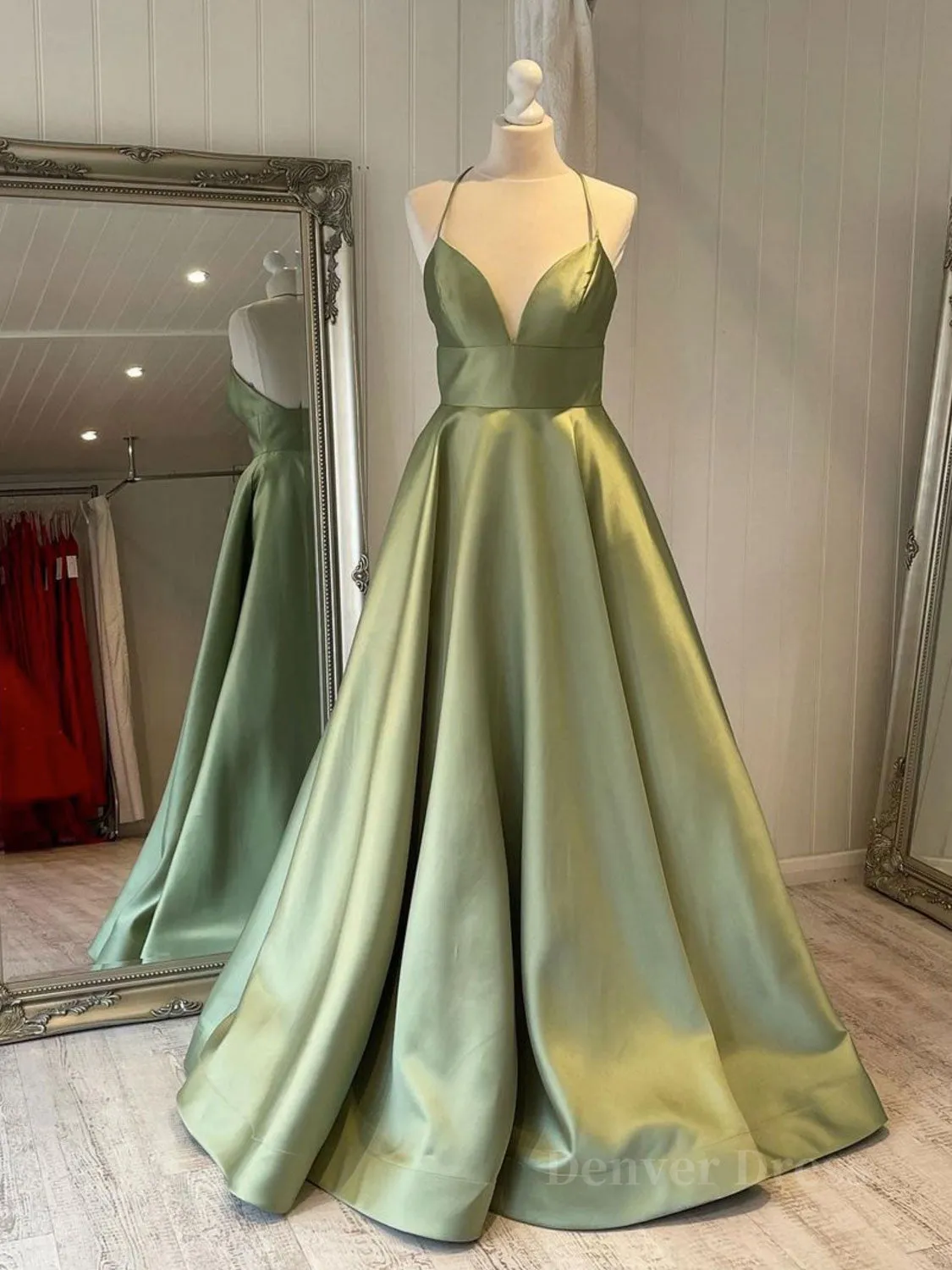 Simple green satin long prom dress green bridesmaid dress