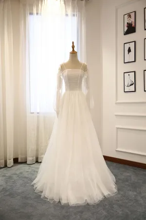 Simple White Tulle Long Prom Dress White Tulle Bridesmaid Dress