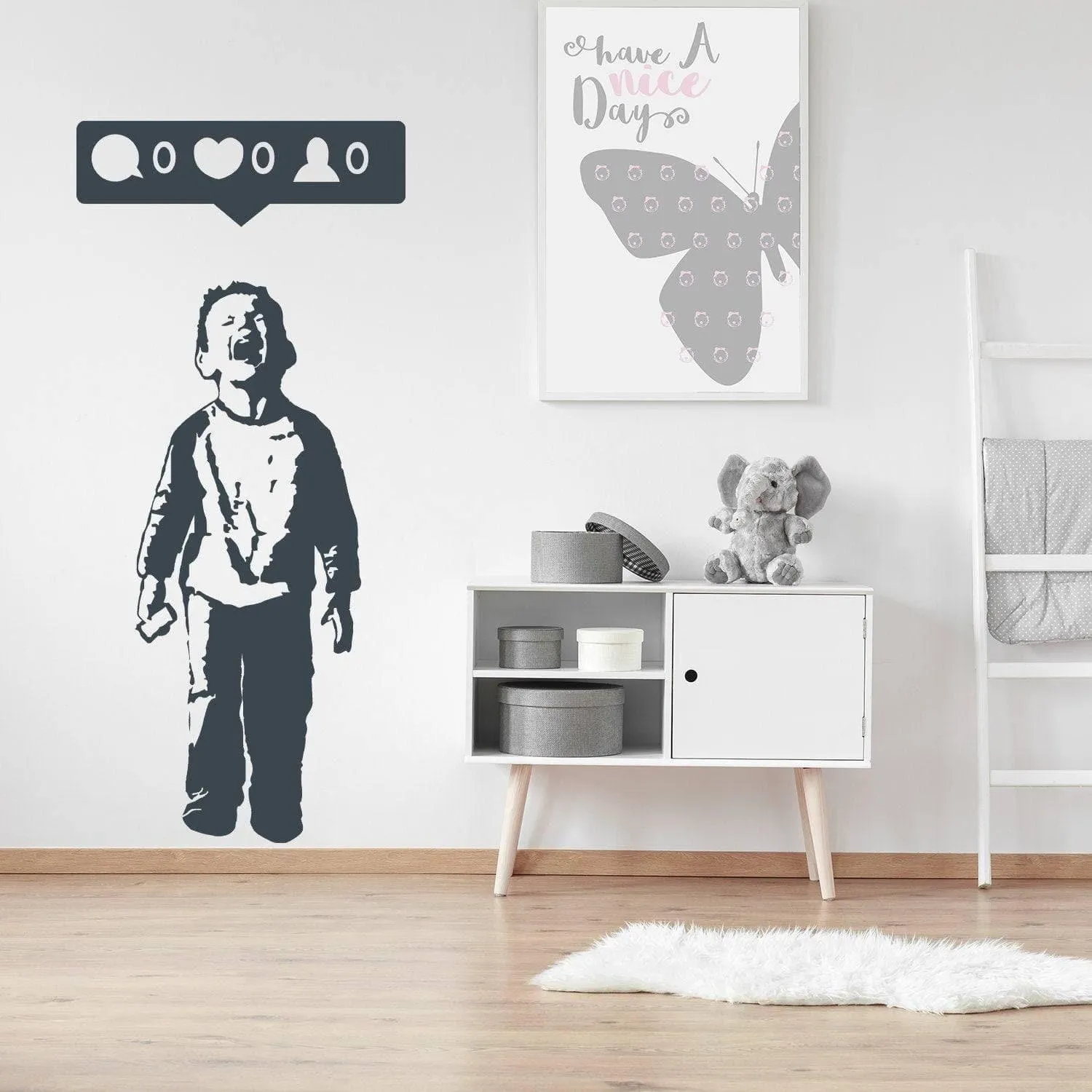 Urban Cool: Kid With Cellphone Wall Decal, Trendy Boy Wall Art Mural