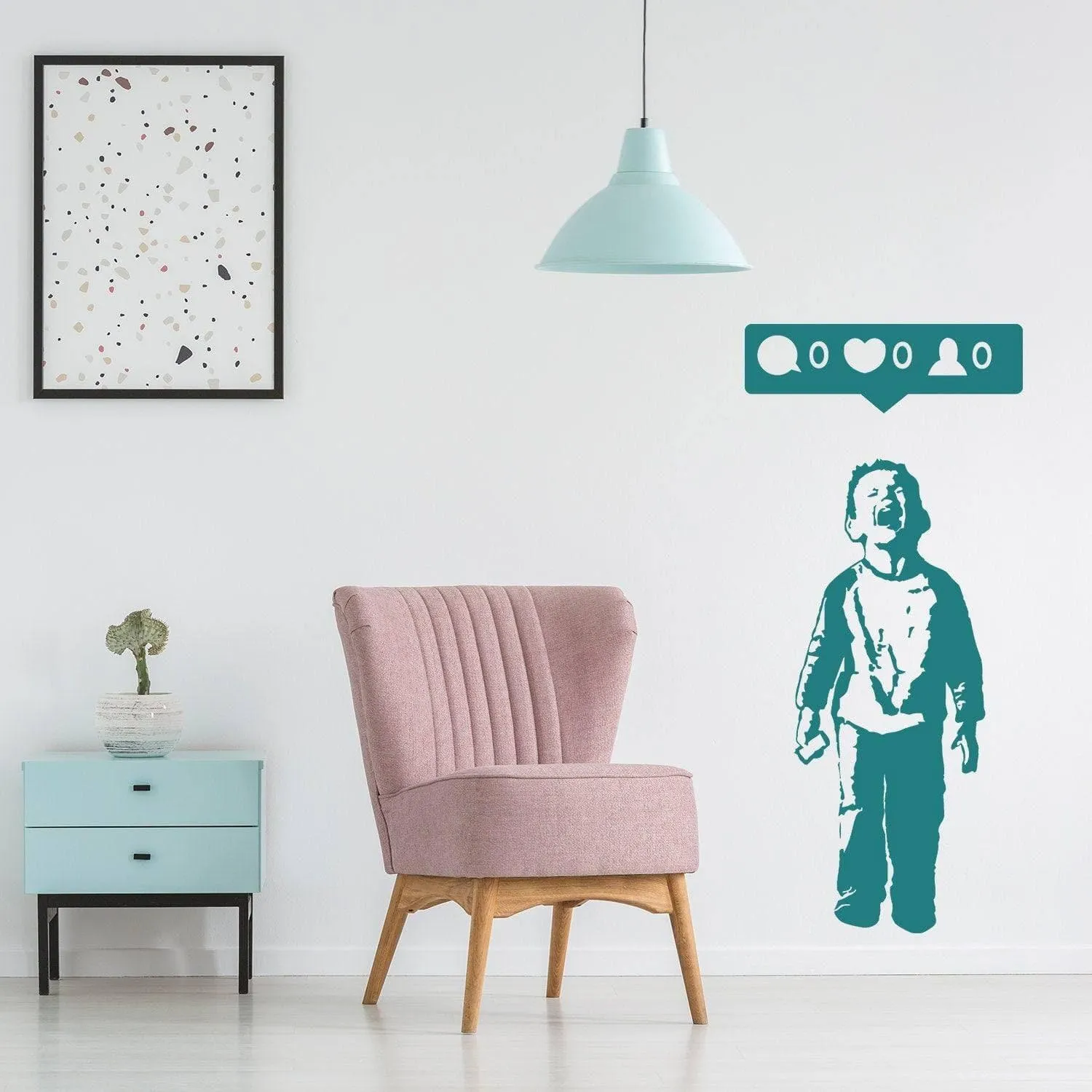 Urban Cool: Kid With Cellphone Wall Decal, Trendy Boy Wall Art Mural