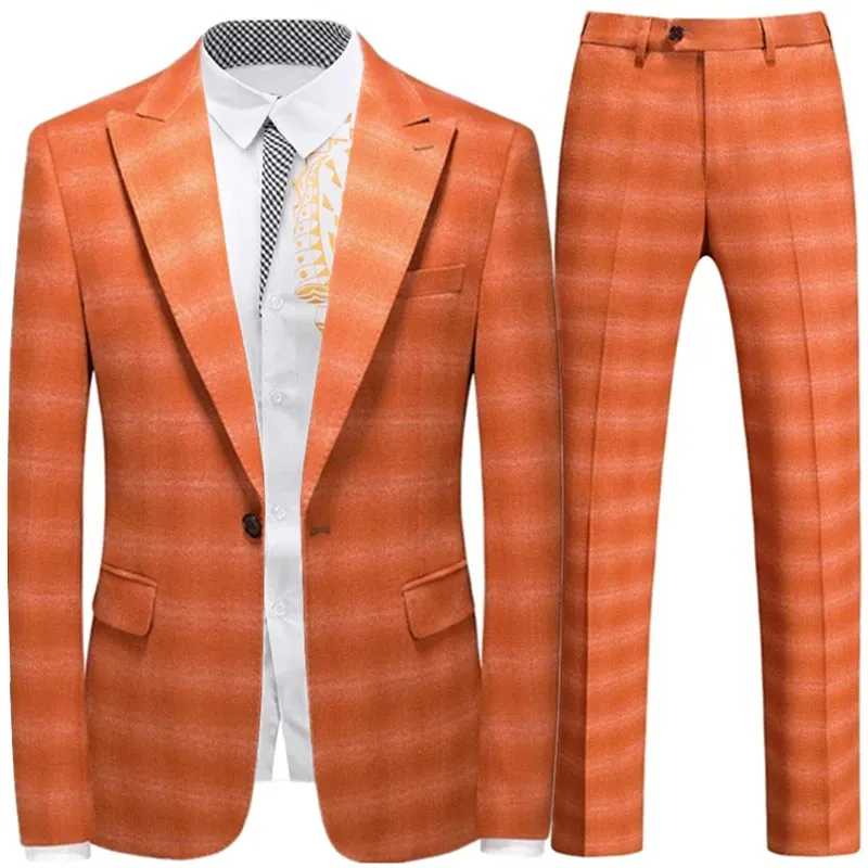 Violet Plaid Mens Three Piece Suit