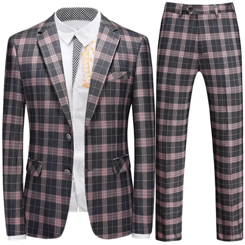 Violet Plaid Mens Three Piece Suit