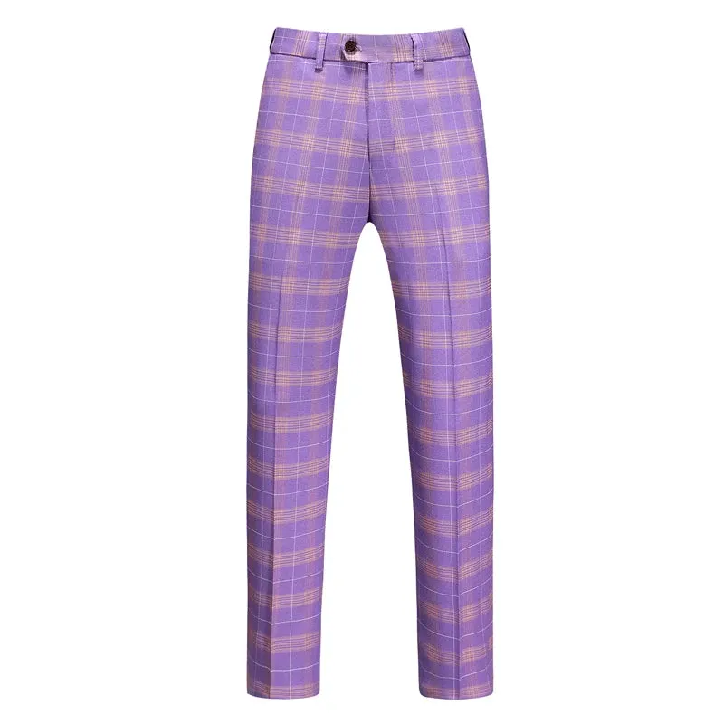 Violet Plaid Mens Three Piece Suit