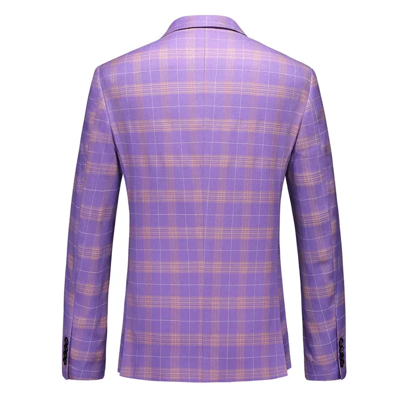 Violet Plaid Mens Three Piece Suit