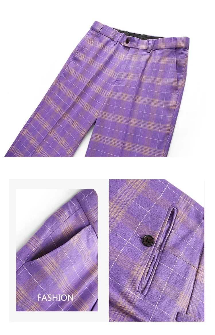 Violet Plaid Mens Three Piece Suit