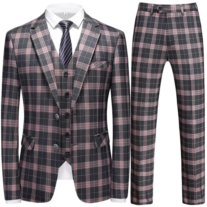 Violet Plaid Mens Three Piece Suit
