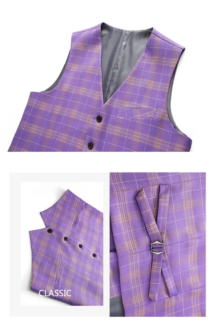 Violet Plaid Mens Three Piece Suit
