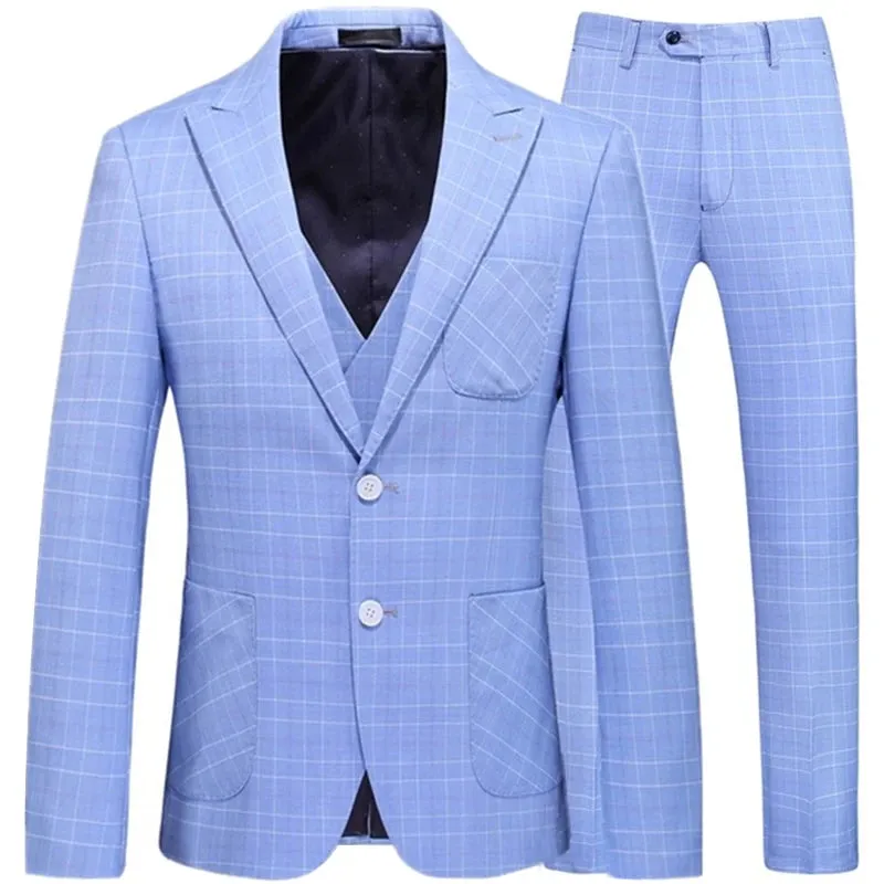 Violet Plaid Mens Three Piece Suit