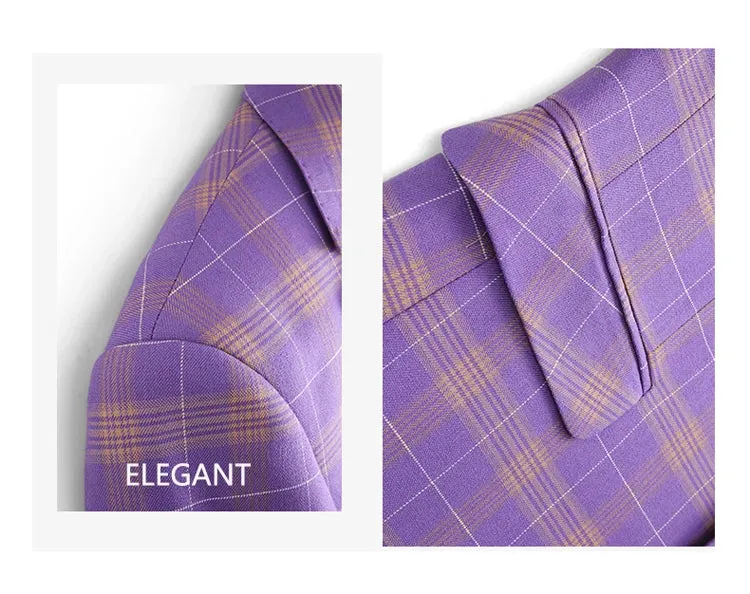 Violet Plaid Mens Three Piece Suit