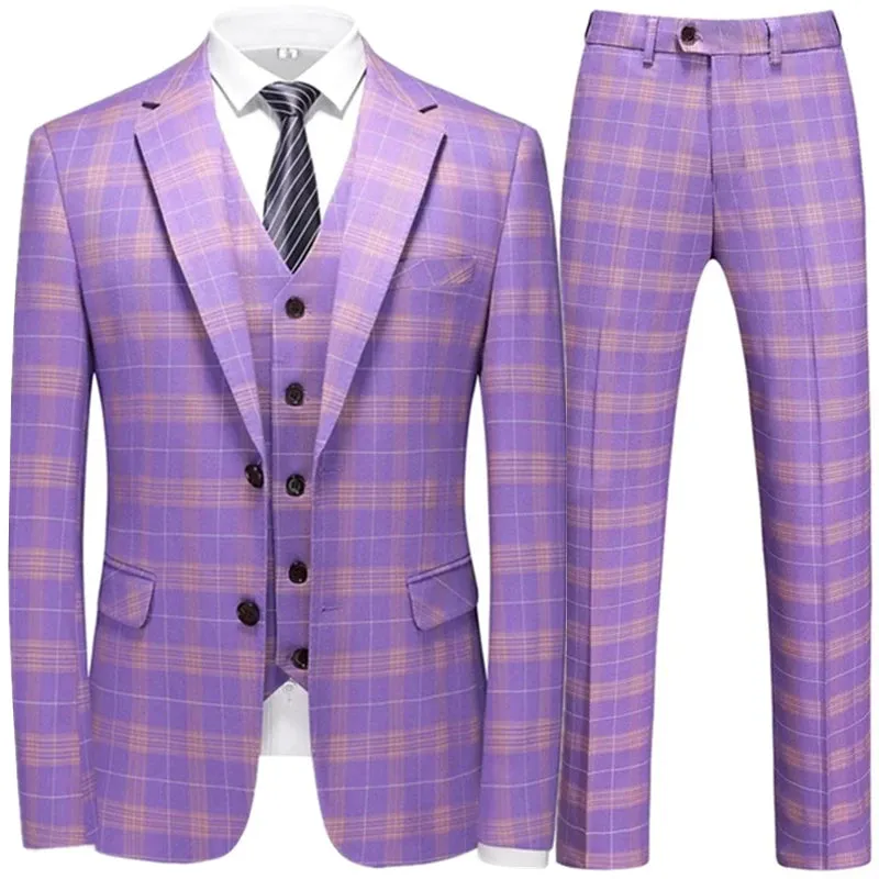 Violet Plaid Mens Three Piece Suit