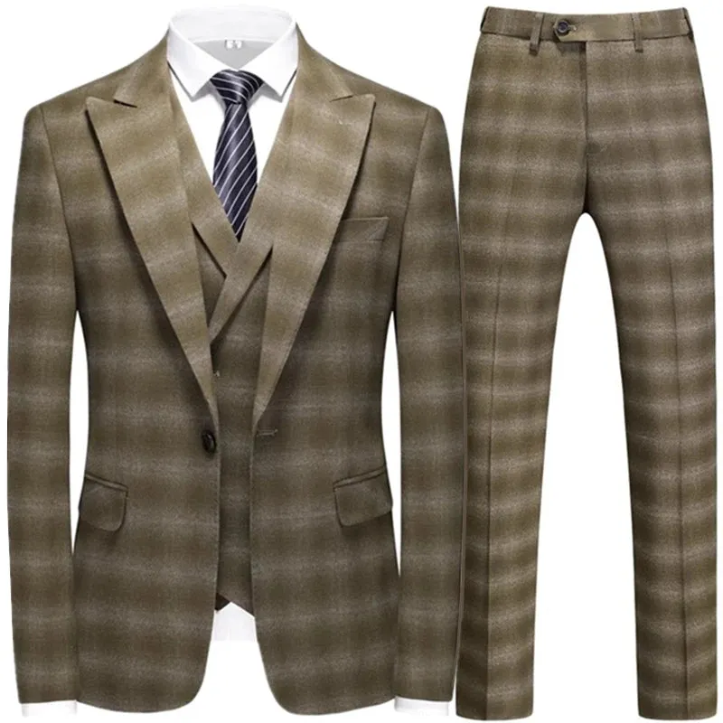 Violet Plaid Mens Three Piece Suit