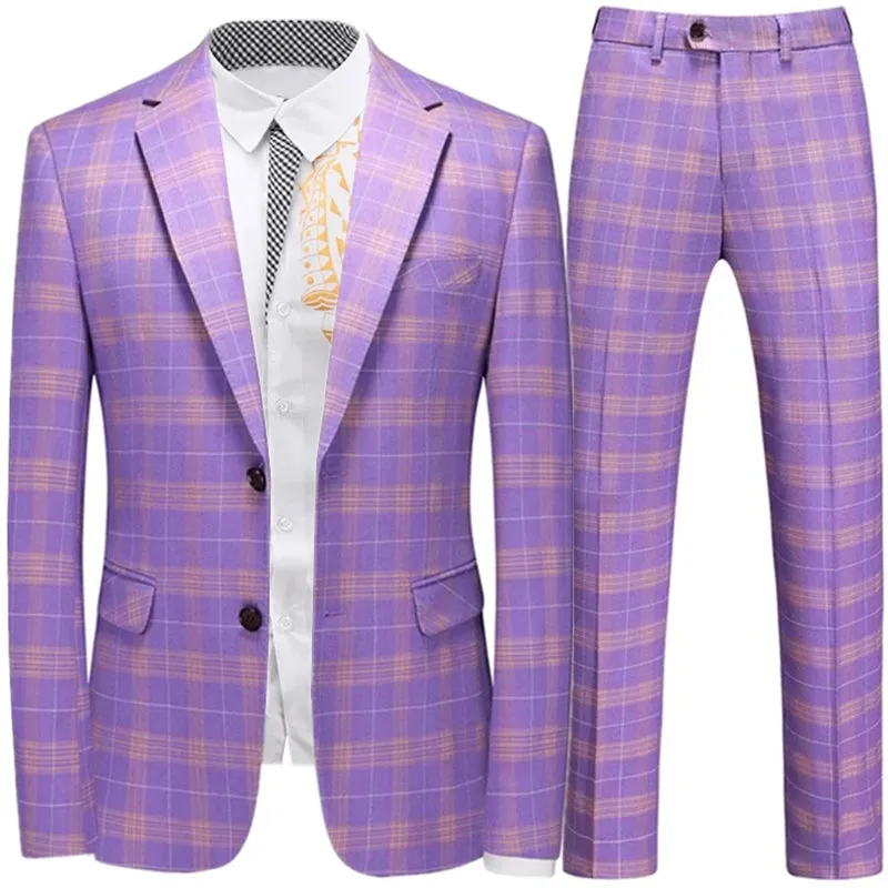 Violet Plaid Mens Three Piece Suit