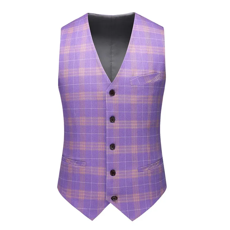 Violet Plaid Mens Three Piece Suit