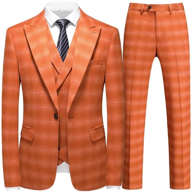Violet Plaid Mens Three Piece Suit