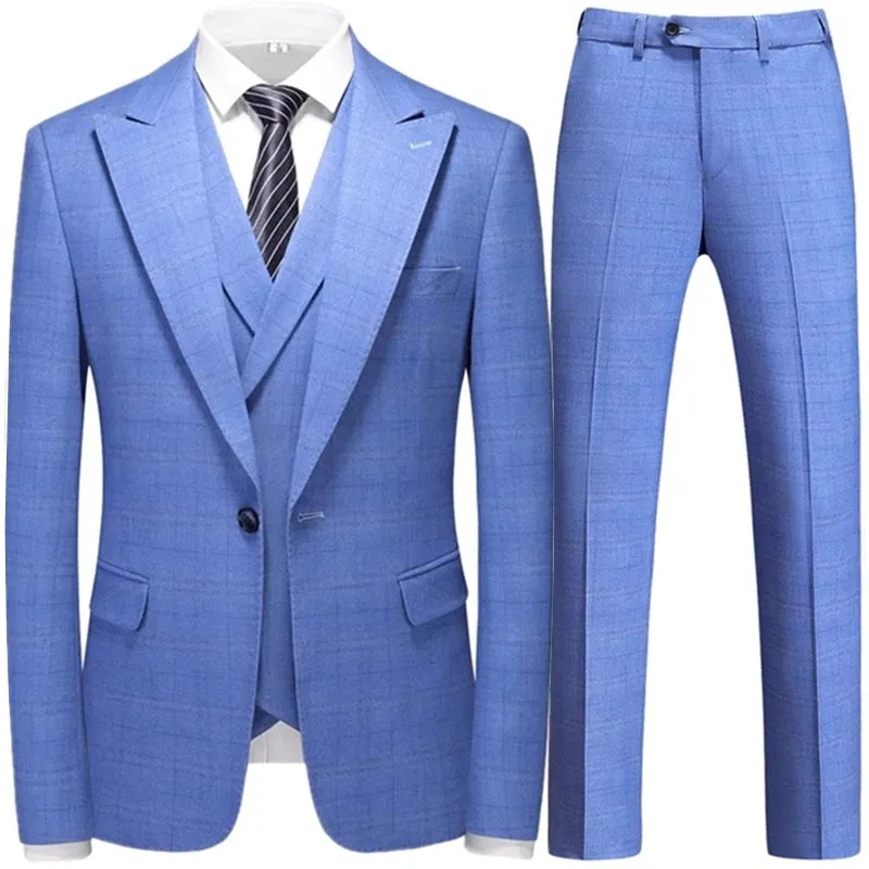 Violet Plaid Mens Three Piece Suit