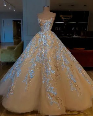 Wedding Dresses Strapless Ball Gown Beaded Bridal Dresses Vintage Stunning Charming Wedding Gowns