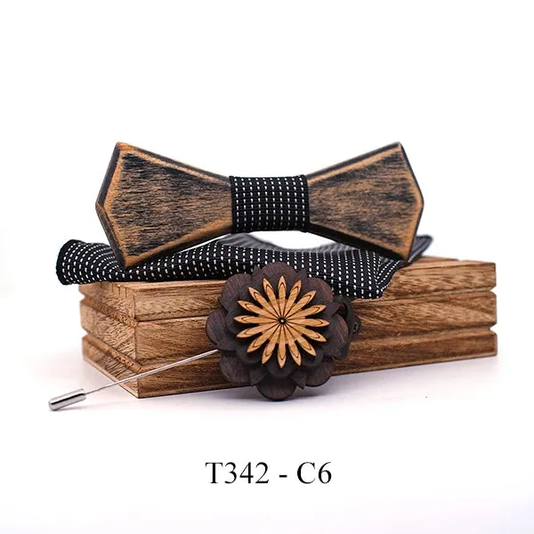 Wooden Bow Ties, Pocket Square and Lapel Pin Gift Box Set