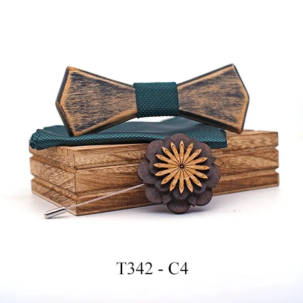 Wooden Bow Ties, Pocket Square and Lapel Pin Gift Box Set