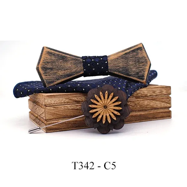 Wooden Bow Ties, Pocket Square and Lapel Pin Gift Box Set
