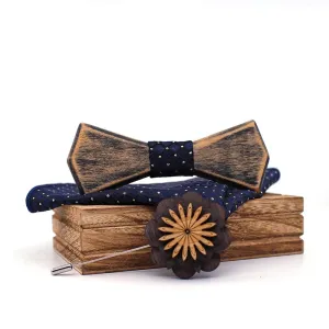Wooden Bow Ties, Pocket Square and Lapel Pin Gift Box Set