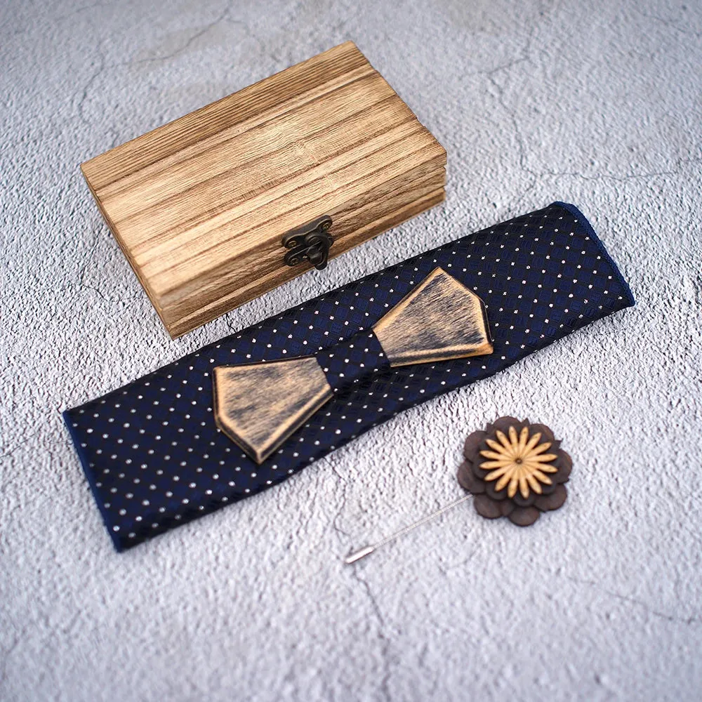 Wooden Bow Ties, Pocket Square and Lapel Pin Gift Box Set