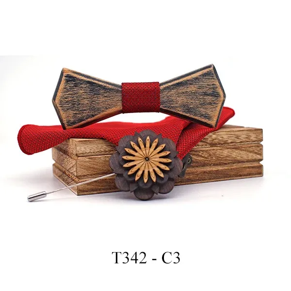 Wooden Bow Ties, Pocket Square and Lapel Pin Gift Box Set