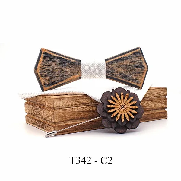 Wooden Bow Ties, Pocket Square and Lapel Pin Gift Box Set