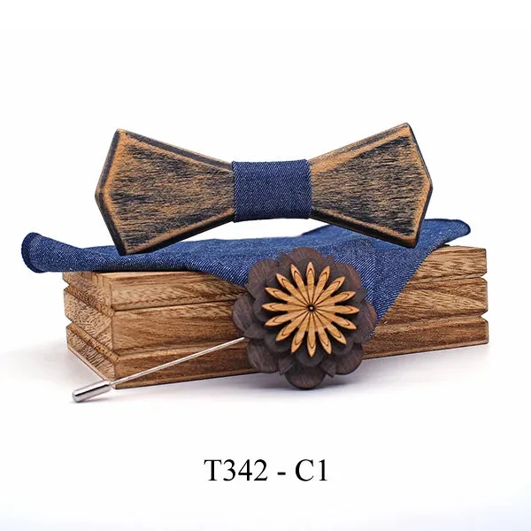 Wooden Bow Ties, Pocket Square and Lapel Pin Gift Box Set